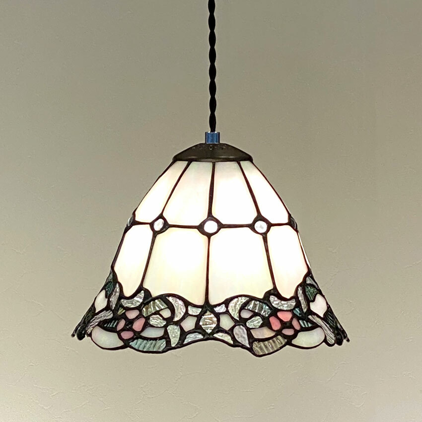 可愛い ローマン ステンドランプ 葡萄 一灯式 釣鐘ランプ ガラスランプ