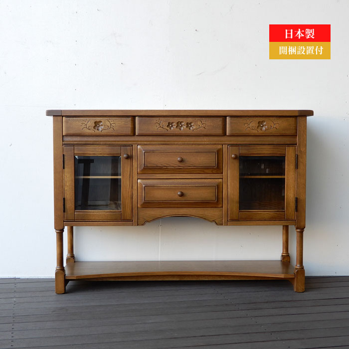 ヴィンテージ　ガラス扉　サイドボード　ナラ無垢 759-99-700-top.jpg