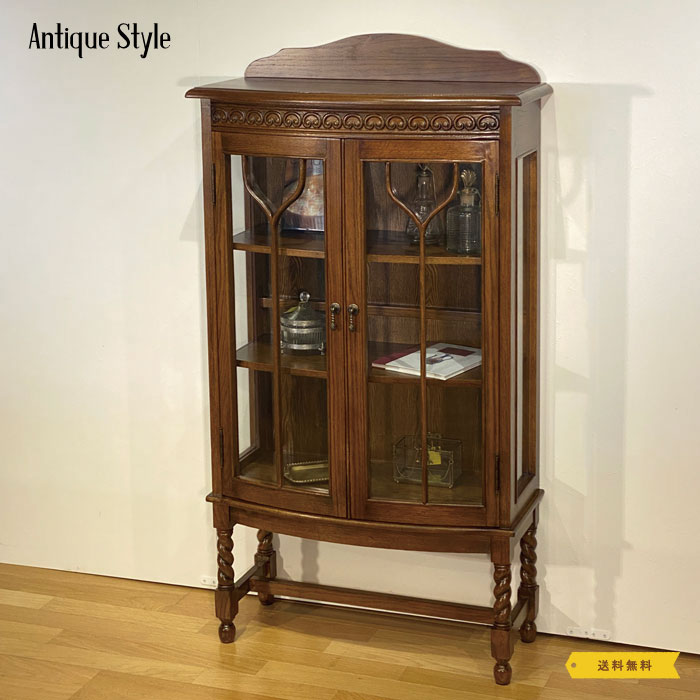 英国アンティーク木製ブックケースキャビネット/本棚/ガラス飾り棚(80