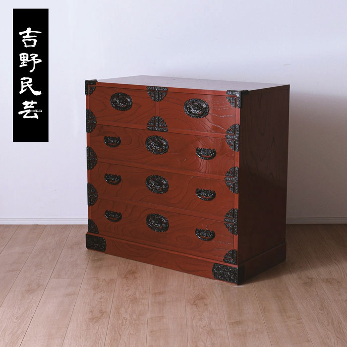 民芸家具 欅天然木化粧合板 整理箪笥 時代箪笥 4段チェスト 鉄金具 和家具 格安早い者勝ち」民芸家具 欅材 整理箪笥 時代箪笥 3段チェスト