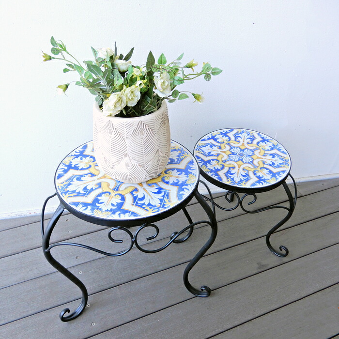 楽天市場】プランタースタンド フラワースタンド タイル製 陶器製 花台