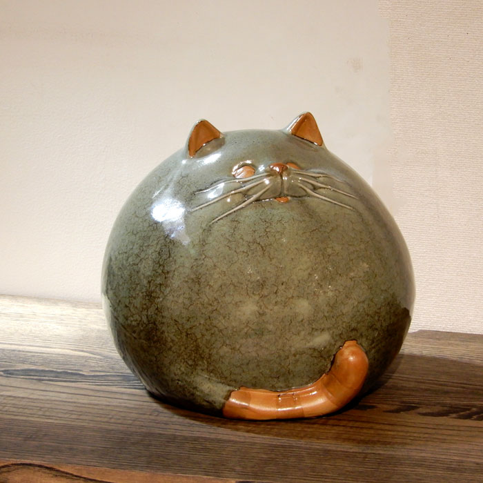 楽天市場】丸猫中小 陶器まん丸猫 2つセット置物 かわいい置物