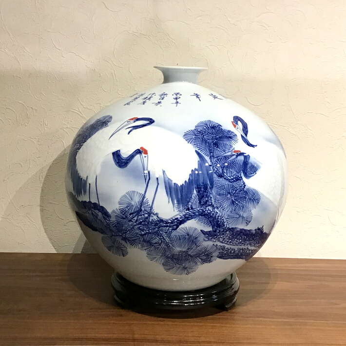 花びん 花立て 花器 瀬戸もの製 景徳鎮 鶴 松 御花軍事基地 和今めかしい 今めかしい アジアン 室内装飾 見せびらかす オブジェ 記号の好いたらしい 縁起物 基礎付き添い人【貨物輸送無料】景徳鎮 松鶴花立て（基礎付き添い人）