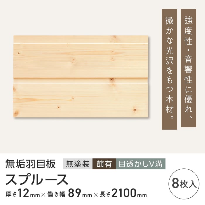 即日発送】 スプルース 羽目板 無塗装 節有 目透かしV溝 8枚入り __b1-sp-hameita