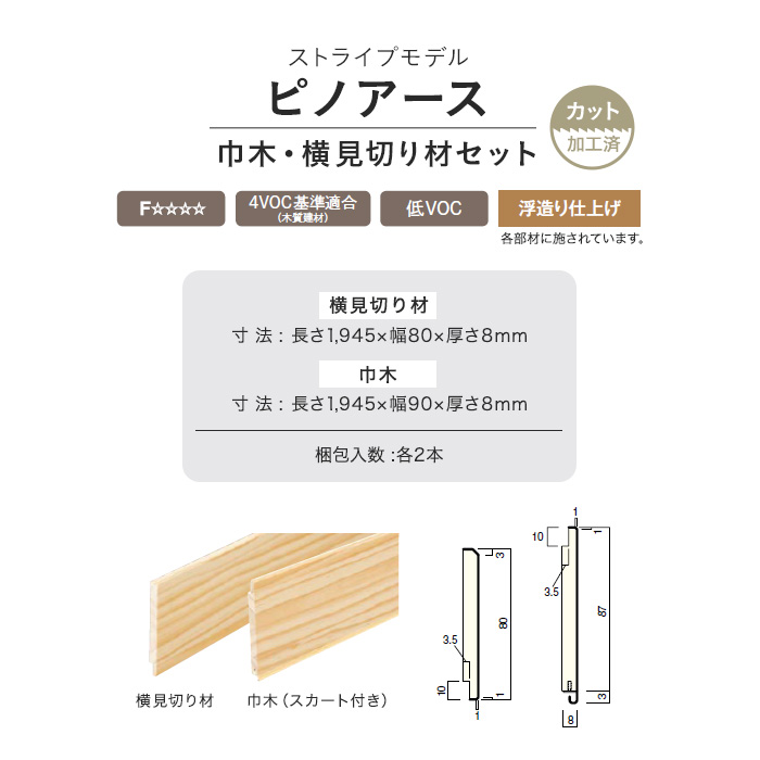 【楽天市場】【腰壁】ウッドワン ピノアース ストライプモデル 巾木・横見切り材セット（カット加工済 1945mm×2本組）*NL WH LT