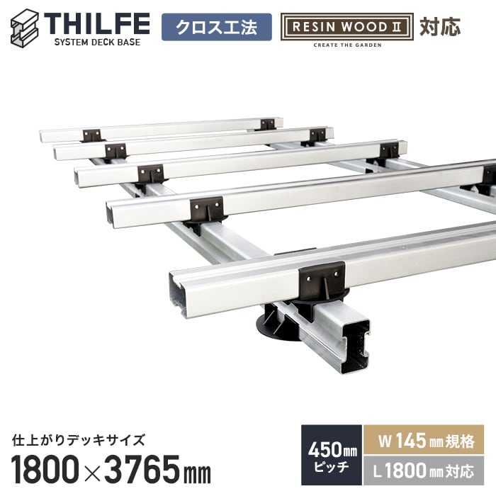 【ウッドデッキ】部材 【クロス工法】 【RESINWOODII 450ピッチ W145規格 L1800対応】 THILFE 根太セット 1800×3765mm __nd-sty-454525