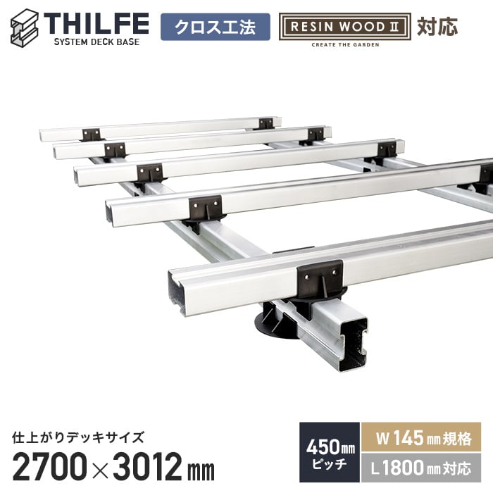 【ウッドデッキ】部材【クロス工法】 【RESINWOODII 450ピッチ W145規格 L1800対応】 THILFE 根太セット 2700×3012mm__nd-sty-454534|DIYSHOP RESTA リスタ 店