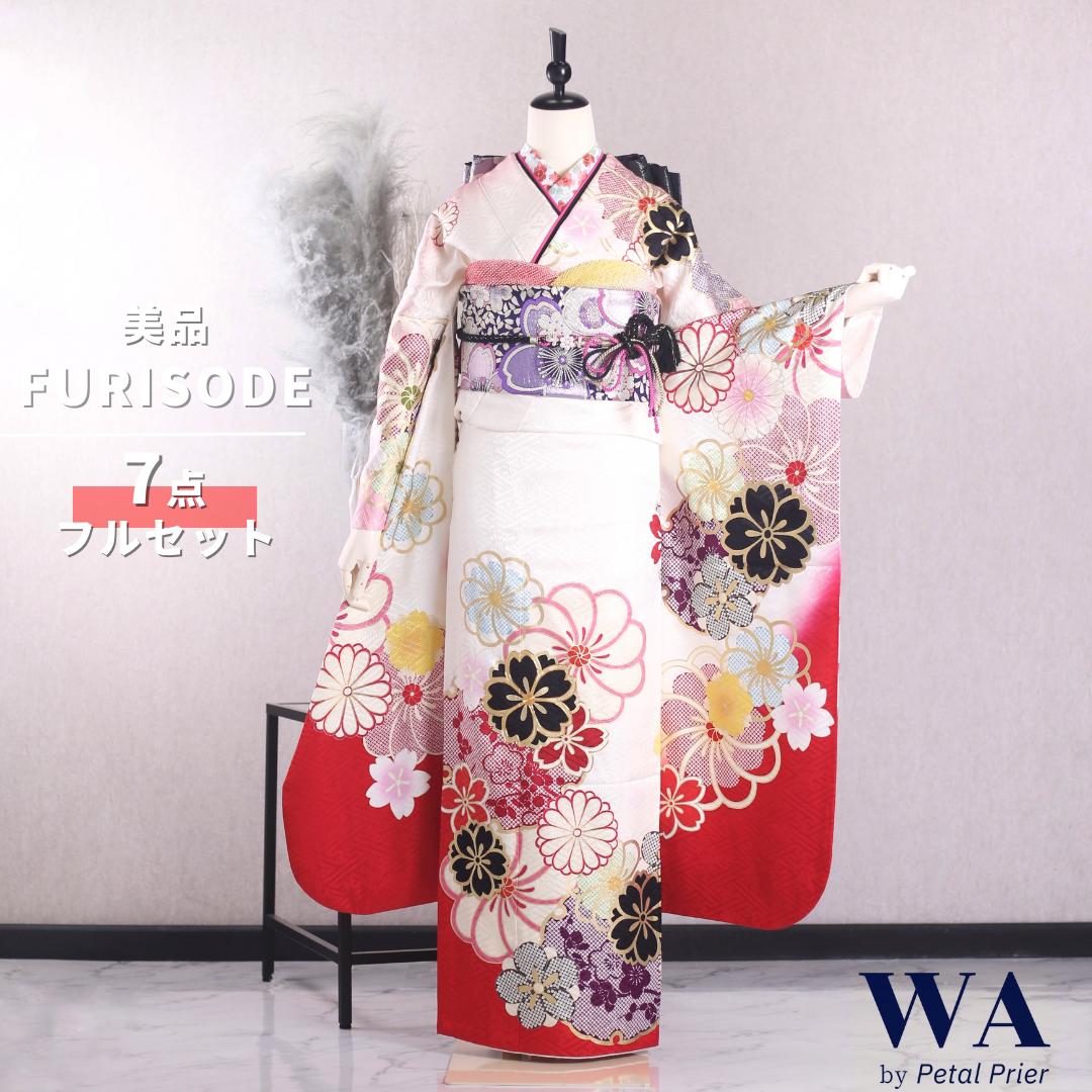 【振袖フルセット】+小物セット 豪華百花文様 深紅 銀糸 7点セット 8dfbd78018e0b522bda8b41282e16e