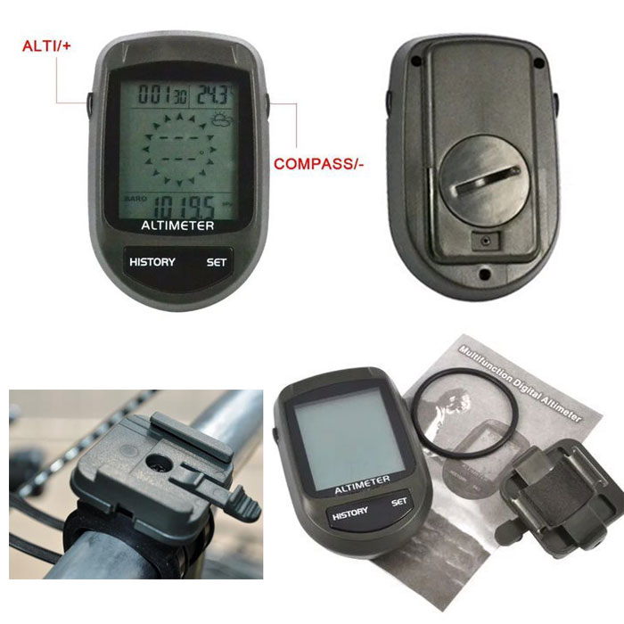 自転車 デジタル高度計 デジタル気圧計 デジタルコンパス 天気予報 時計 日付表示