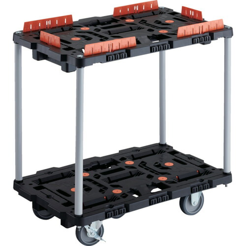TRUSCO 連結式樹脂製2段台車 ビートル 700X450 自在3輪 内2輪ストッパー付 コボレ止めセット付 ハンドルなし