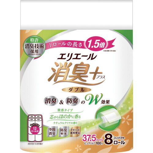 エリエール 消臭+トイレットティシューしっかり香る ナチュラルクリアの香りコンパクト8R ダブル|和TOOL 和多屋