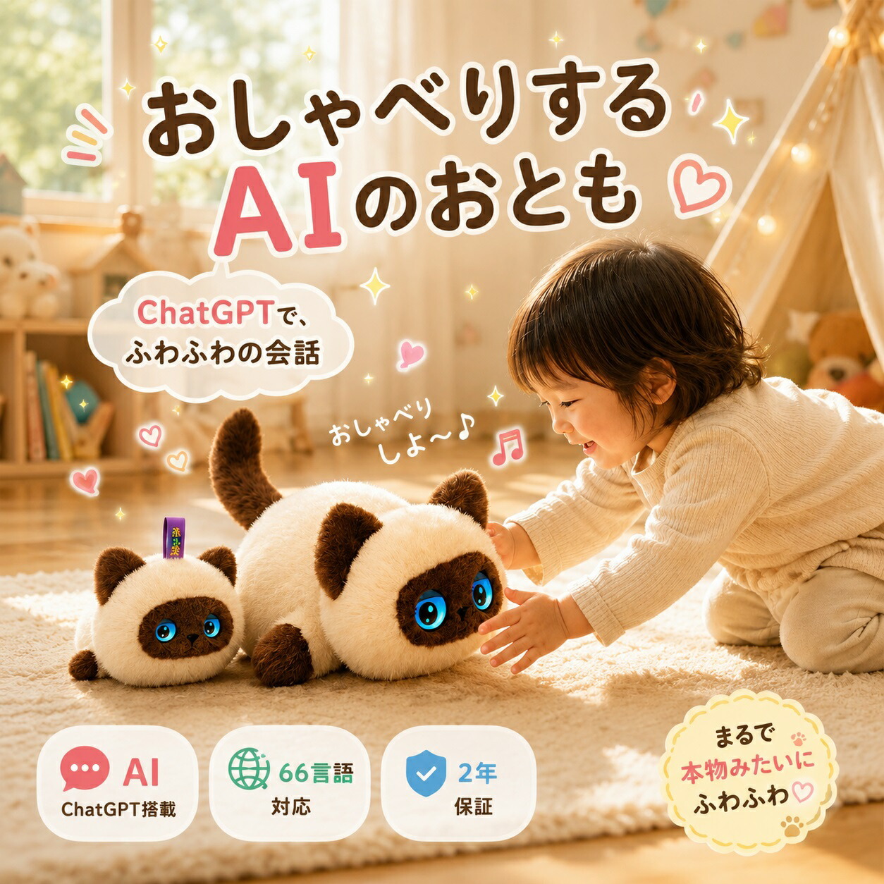 ai ぬいぐるみ 電子ペット 電動ロボット ぬいぐるみ ChatGPT搭載 AI会話 おしゃべりロボット 66言語対応 日本語 英語 子供 癒し コミュニケーション Type-C充電 アプリ連携 2年保証 プレゼント ギフト｜WAAYストア