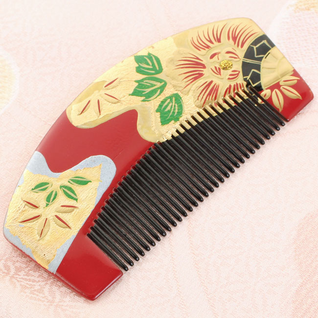 楽天市場】櫛かんざし -326- 前櫛 小丸 髪飾り 蒔絵 赤 蝶々