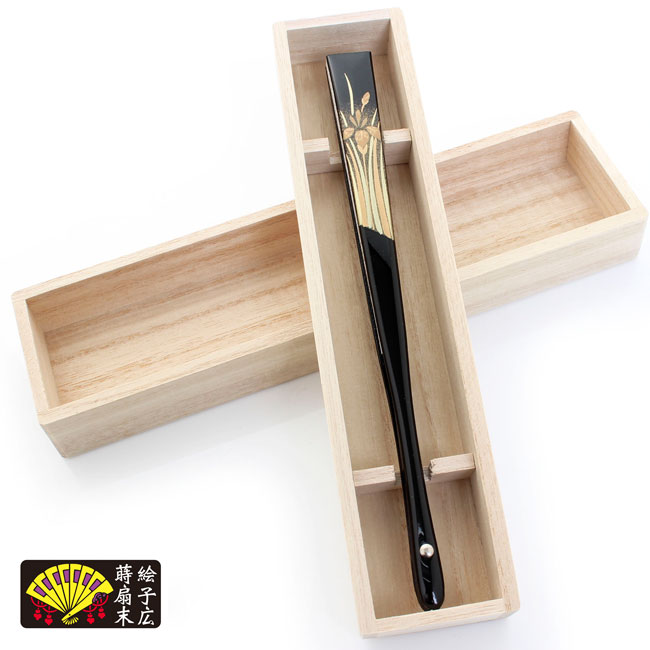 留袖用　慶事用　扇子　末広　金銀扇　祝扇　祝儀扇　黒漆調　蒔絵　菖蒲　CZ　アイリス　杜若　文目　綾目｜和装小物の和美巧房　店