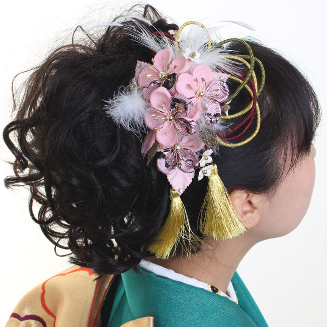 髪飾り　2点セット　和装　花　成人式　卒業式　結婚式　パーティ　浴衣　夏祭り　 和modern　丸打組紐　透かし桜　〈ピンク〉