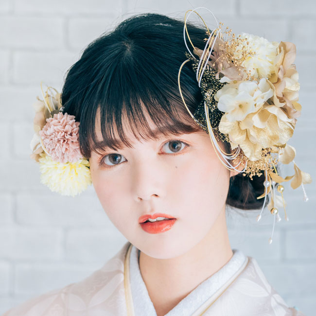 新作 髪飾り 花 4点セット 成人式 振袖 卒業式 袴 結婚式 ウエディング ドレス 浴衣 ゴールドツートンピオニー〈ベージュ〉牡丹 芍薬 象牙 クリーム|和装小物の和美巧房 店