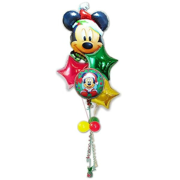 お子様にミッキーのクリスマスプレゼント! - XMミッキーサンタ5バルーンセット【補充用ヘリウムガス付・本州送料無料】