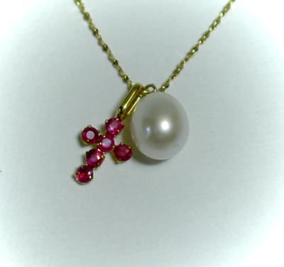 K18イエローゴールド ルビー・淡水パール ペンダント♪|JEWELRY LAND