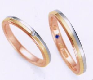 ★Romantic Blue ロマンティックブルー PT900プラチナ/K18YG イエローゴールド/K18PGピンクゴールド 4A5001（ダイヤ）(27)&4B5001(28) ２本セット マリッジリング・結婚指輪・ペアリング