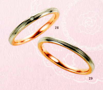 ★【卸直営店のお得な特別割引価格★ Angerosa（アンジェローザ）(28)AR-508(L)&(29)AR-509(M)-２本セット , PT950/K18PG　マリッジリング、結婚指輪、ペアリング