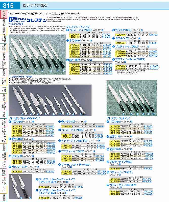 楽天市場】グレステンTMタイプ プロティナイフ 21cm 021TUM JAN