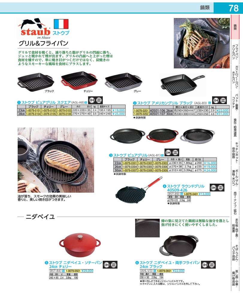ストウブ ニダベイユ・両手フライパン ４０５０９－３８４ ２４糎 黒 AHLV303