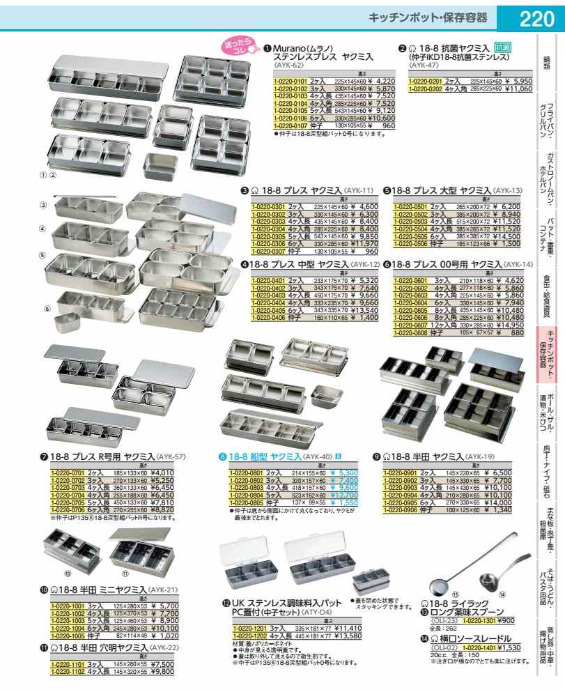 ＵＫ　ステンレス調味料入バット　ＰＣ蓋付 （中子セット）３ヶ入 ATYD401