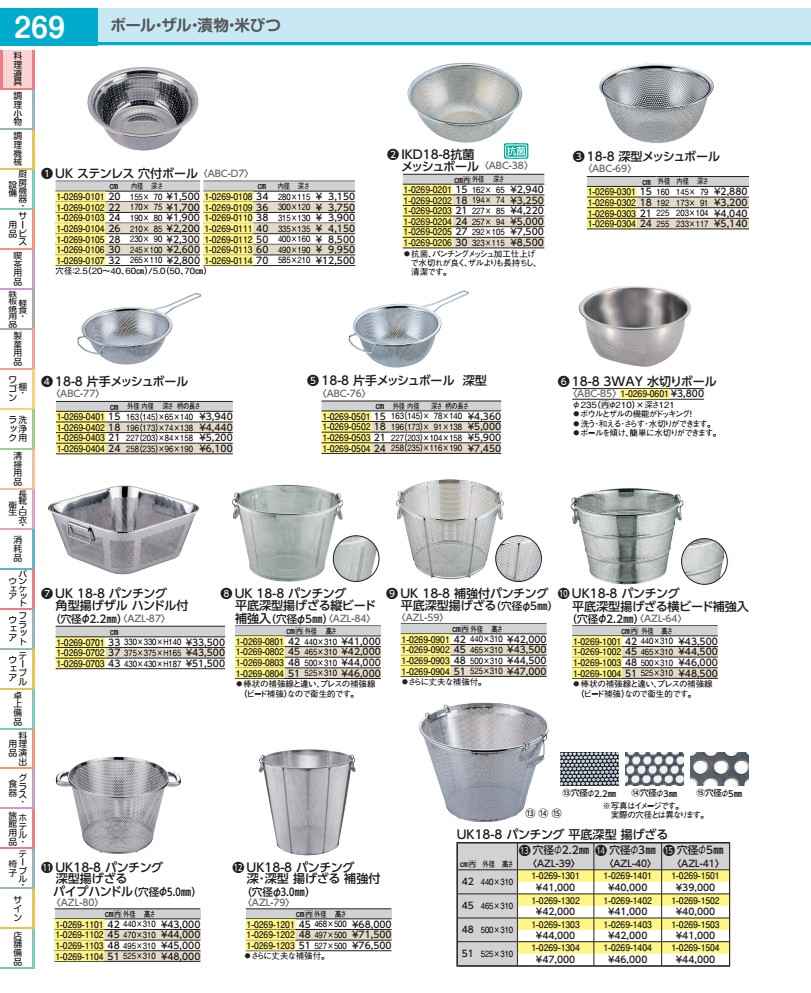 ＵＫ１８－８パンチング 大型はしけ深型揚げざる ４５糎（穴径φ２．２粍） AZL3945