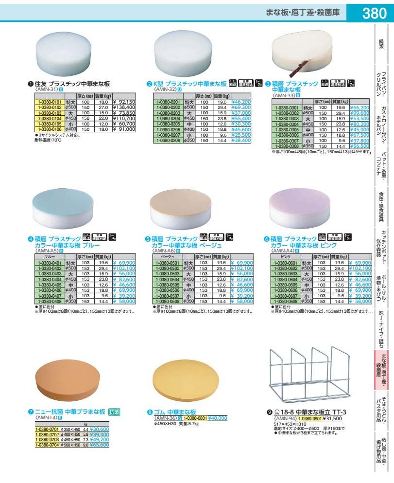 Ｋ型 可塑性物質中華まな板 小 Ｈ１００粍 AMN32310
