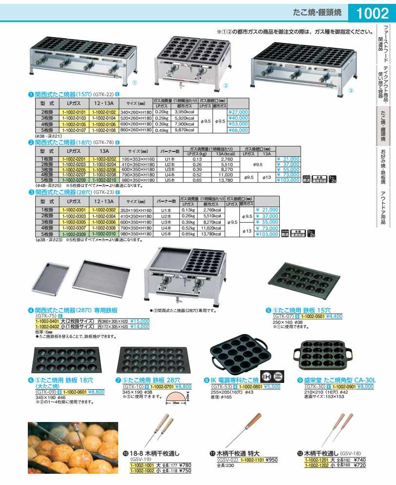 関西式たこ焼器（１５穴）　２枚掛 １２・１３Ａ GTK222 20,048円