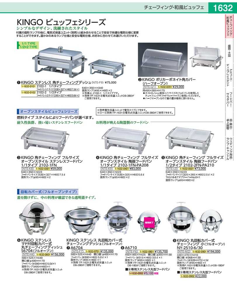 ＫＩＮＧＯ明けっ広げ角チェーフィング１／１ ２１０２－１ＦＮ（ＳＴ中皿） NTEK801
