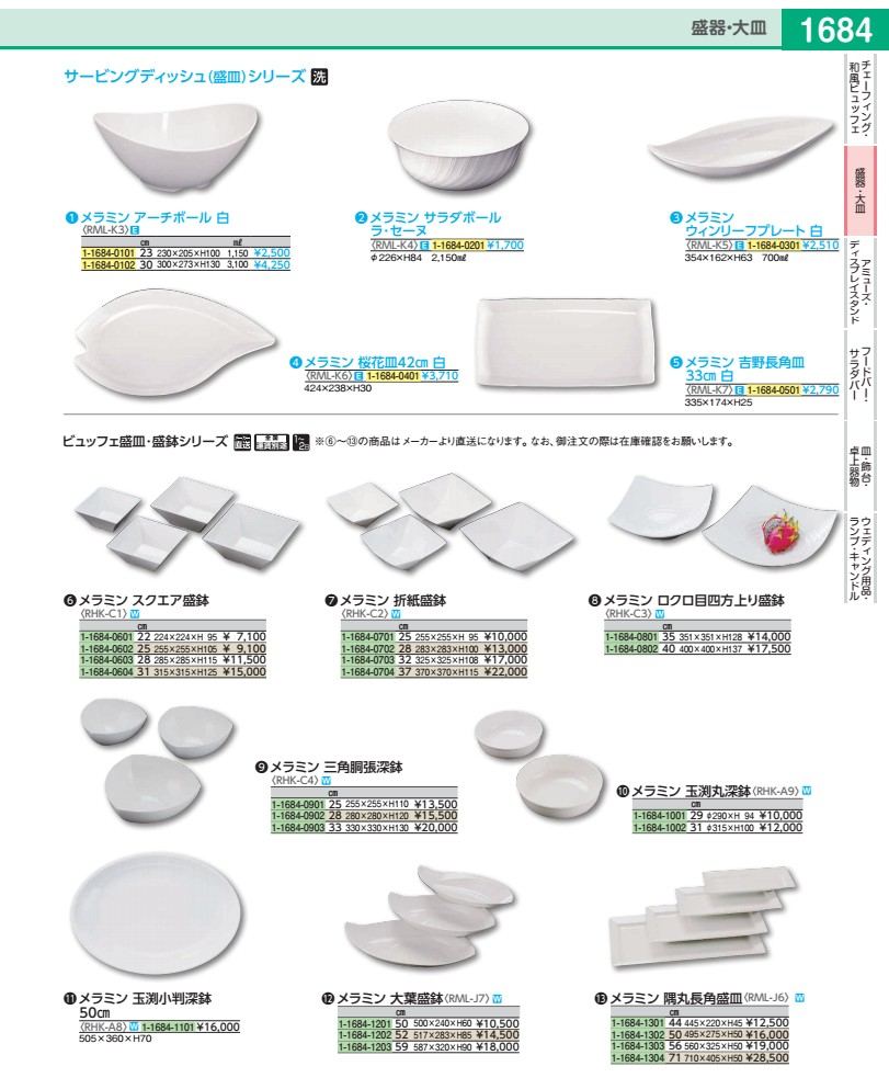 メラミン　三角胴張深鉢 ２８cm　５１３５３６９０ RHKC402