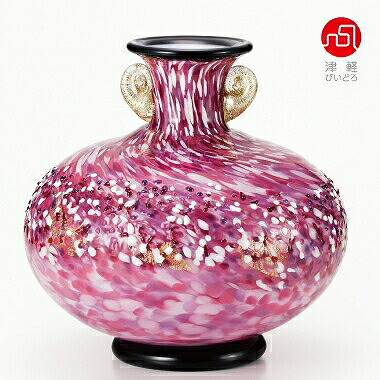 石塚硝子 ISHIZUKA GLASS アデリアグラス ADERIA GLASS 津軽びいどろ 花器(大)金耳付(花あかり） F71438 花立て