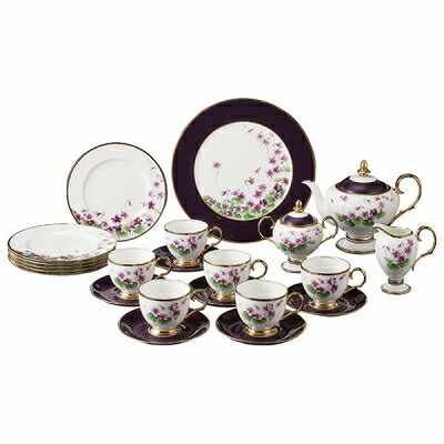 Noritake ノリ竹  SUMIRE（VIOLET） すみれ 24pcティーセット T24/T773 T773/T24 30珊一皿 お皿 ティーポット 白砂糖ポット クリーマー 21珊一皿 碗皿 優勝杯\u0026平円盤