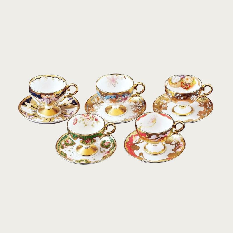 Noritake ノリ竹 WABANA 和花寄せあわせ 紅茶・珈琲碗皿（5客）（絵上がり下がり） F52401/4662-15 4662-15J/F52401 紅茶優勝杯 珈琲優勝杯