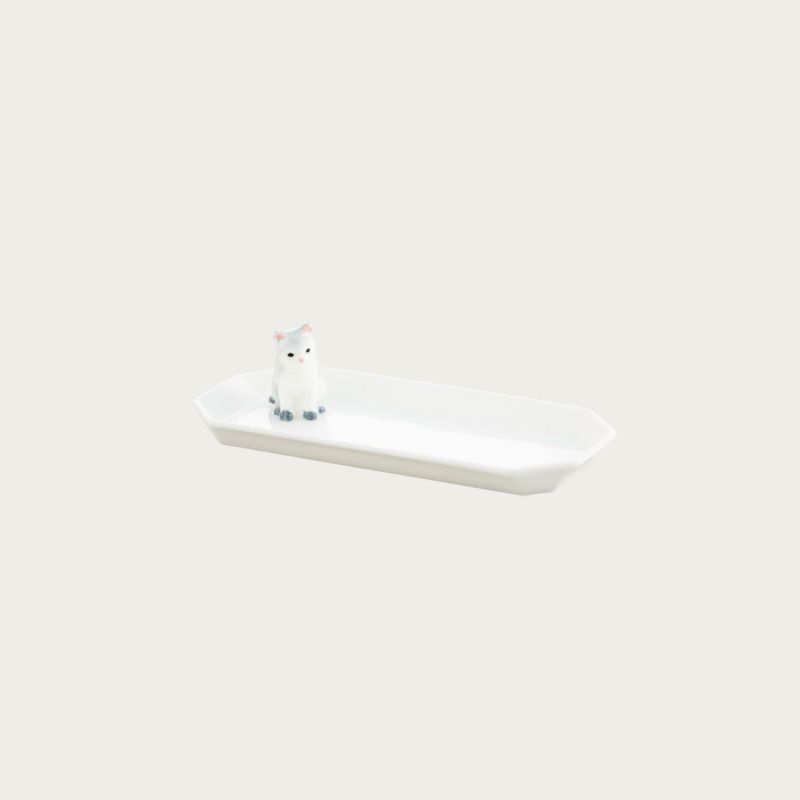 Noritake ノリタケ フィギュリン付きトレイ(八角) No.2 中皿 (猫・グレー) T54862/AC427 AC427/T54862