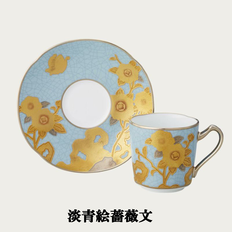Noritake ノリ竹 オマージュ 寄せ合わせ デミタス碗皿 優勝杯\u0026平円盤 珈琲優勝杯 86ml 淡青絵ローズ文 T2404/H-768 H-768J/T2404 黒絵ローズ文 T2404/H-767 H-767J/T2404