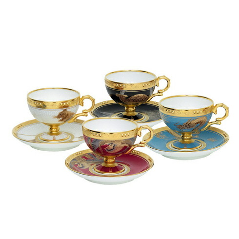 Noritake ノリ竹 SHISHIN 四神 紅茶・珈琲碗皿書き割り（絵上がり下がり4客）Y5032/4696-14 4696-14J/Y5032 優勝杯\u0026平円盤 紅茶優勝杯 珈琲優勝杯
