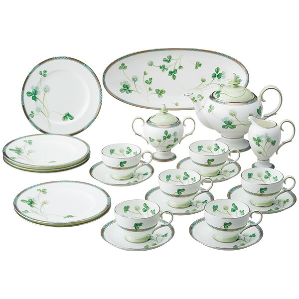 Noritake ノリ竹 SHIROTSUMEKUSA（WHITE CLOVER） しろつめくさ 24pcティーセット T24/T790 T790/T24 21糎お皿、紅茶・珈琲碗皿、41糎寄り合いお皿、ポット、三盆白、クリーマー