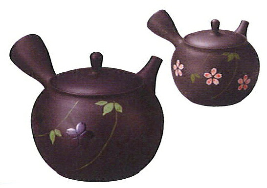 三陶 常滑焼 咲々急須 玉光 2号黒泥丸形急須 しだれ桜 400ml