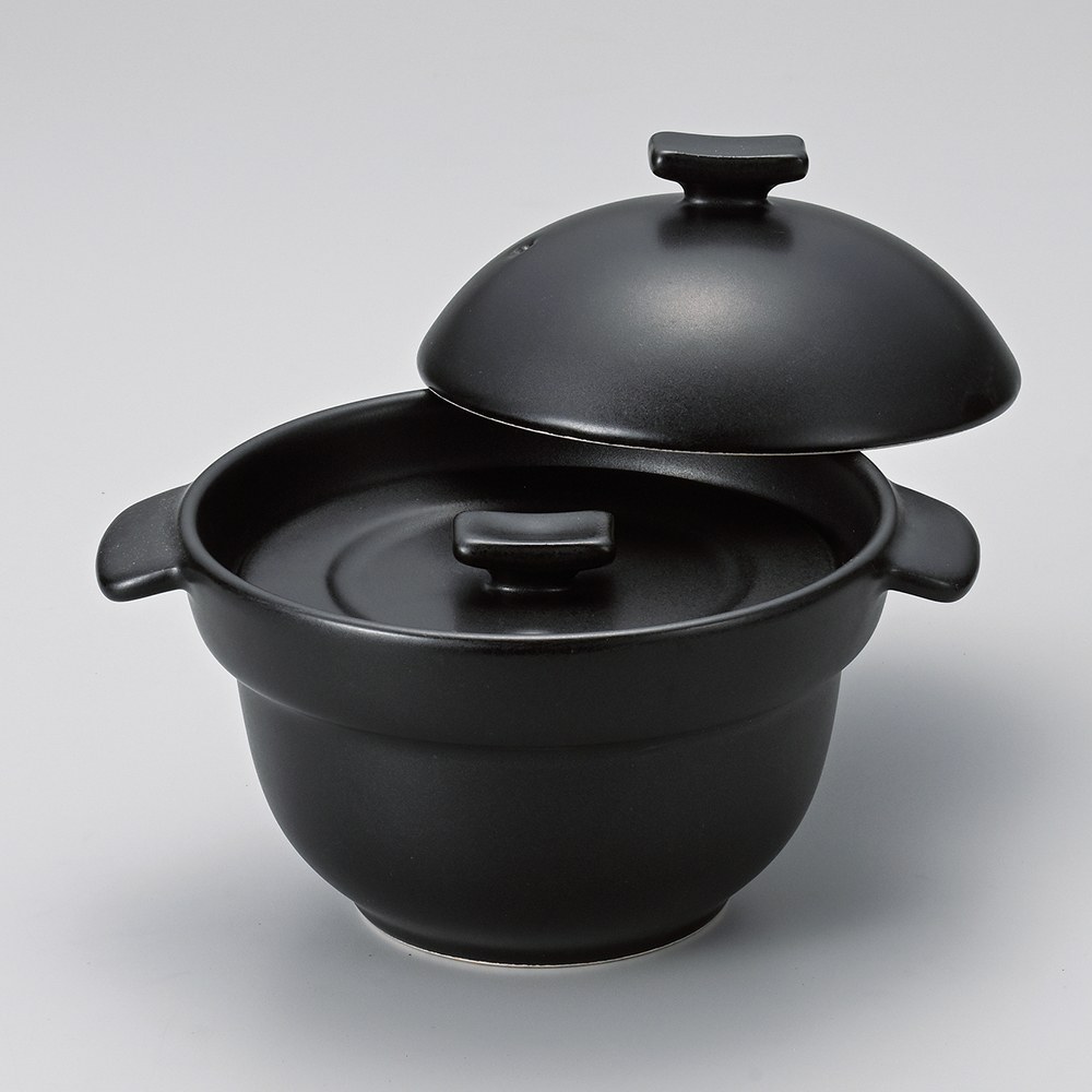 黒釉１人用ご飯鍋１合炊（中蓋付） ス385-119 ときわ 第29集