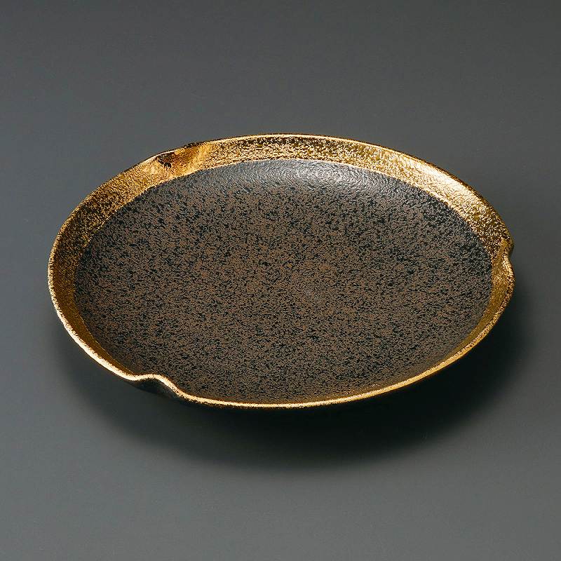陶里 第31集 黒ちらし渕金巻9.0参押丸皿 30011-461 キッチン用品・食器・調理器具-その他