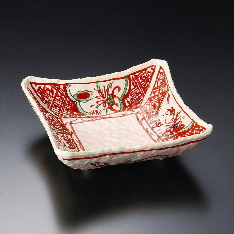 陶里 第31集 志野釉赤絵万暦7.5角鉢 44107-531 その他-食器-キッチン用品・食器・調理器具