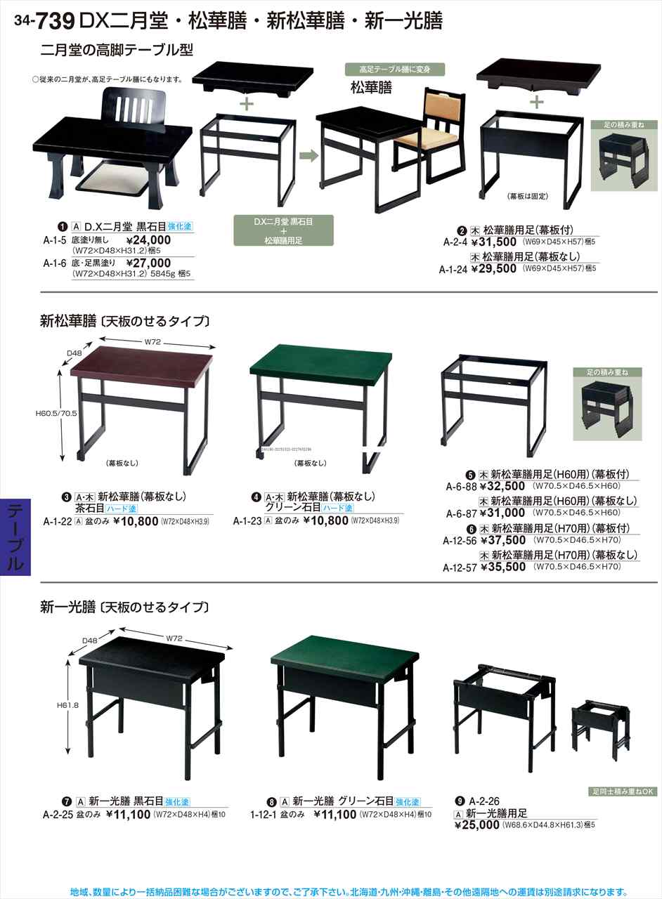 若泉塗師細工 新松華膳用足 70H用 幕板なし A-12-57 煮炊き塗師細工 No.34