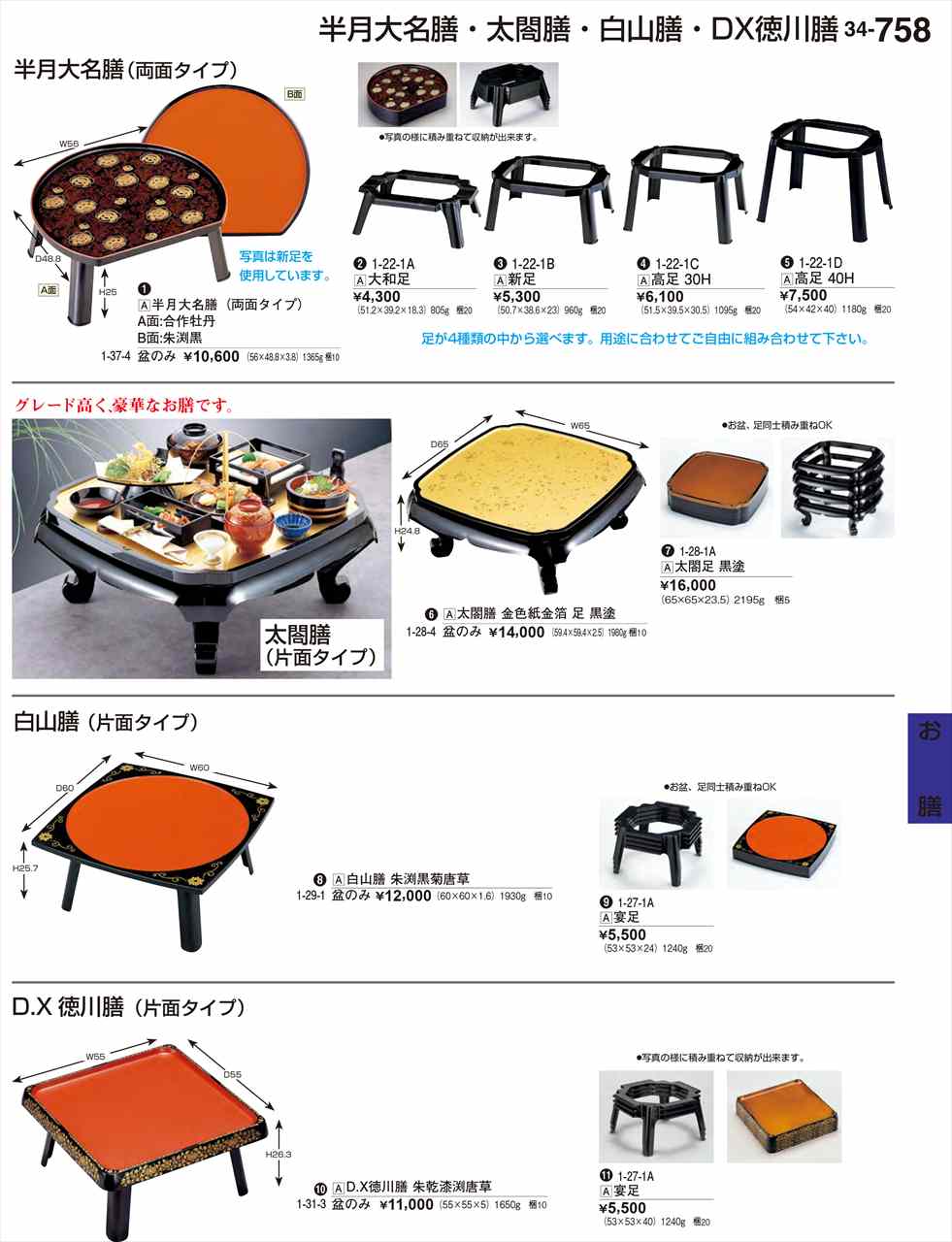 若泉漆器 半月大名膳 両面 盆のみ A面 合作牡丹 B面 朱渕黒 1-37-4 割烹漆器 No.34
