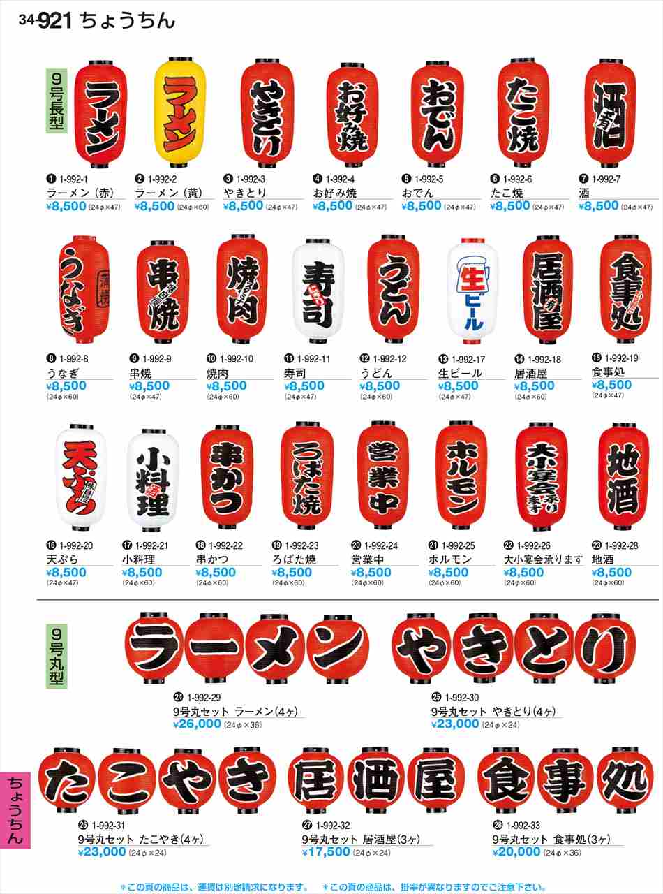 若泉漆器 提灯 9号丸型 セット 食事処(3ヶ) 運賃別途 1-992-33 割烹漆器 No.34