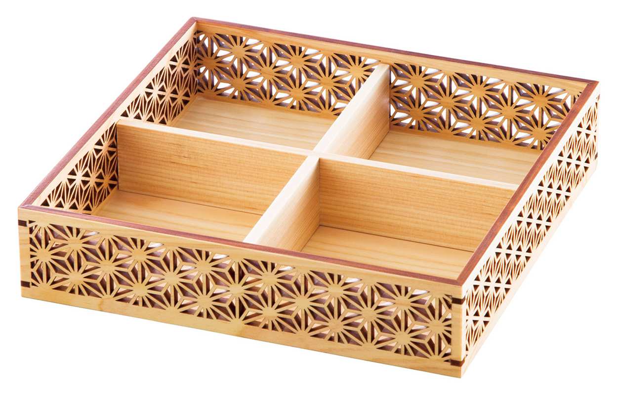 ひのき細密盛器 麻の葉 四ツ切 27576 YOUBI 用美 Vol.21