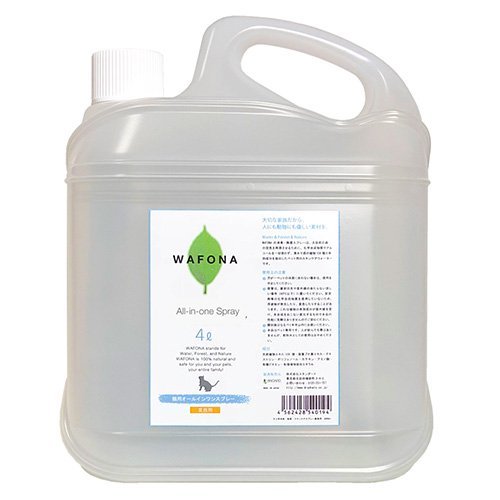 WAFONA［猫用］オールインワンスプレー 業務用ボトル 4000ml | 猫 猫用品 全身ケア 保湿 除菌 消臭 安全 安心 目ヤニ 耳元 トイレ デリケートゾーン スキンケア 洗浄 天然成分 植物成分 化学合成物質不使用 WAFONA ワフォナ