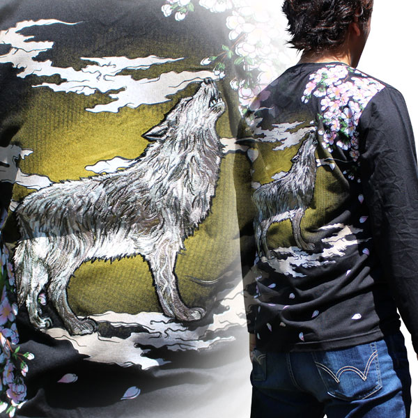 Wagarajin 和睦花紋t恤和睦花紋朗t和睦花紋刺綉長袖子t恤狼刺綉和睦花紋刺綉t恤和睦花紋長t恤長袖刺繍絡繰魂和柄長袖t恤 日本樂天市場