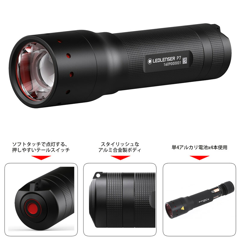 楽天市場 ledlenser フラッシュライト Pシリーズ Ledlenser P7 パワーチップ型led Ip54 450lm 単4形アルカリ電池4個用 付属 501046 わがと照明
